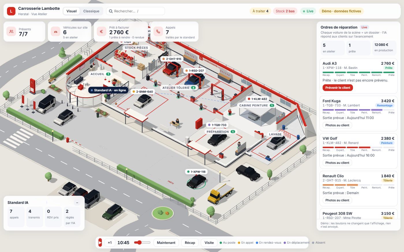 Démo d'un CRM visuel de carrosserie